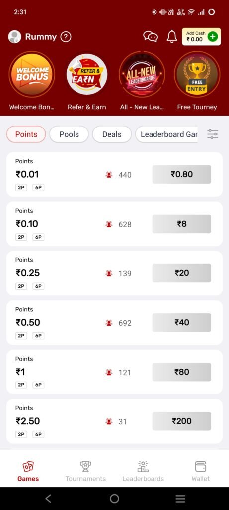 Taj Rummy Game में कौन-कौन से गेम्स मिलते हैं?